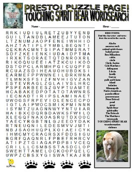 Preview of Novel - Touching Spirit Bear Puzzle Page (Wordsearch and Criss-Cross / ELA)