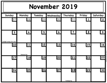 Preview of November 2019 Calendar