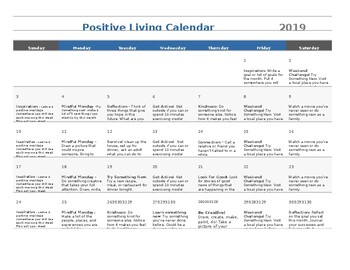 Preview of November 2019 Positive Living Calendar