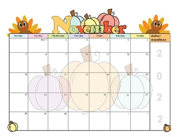 Preview of November 2022 Editable Calendar