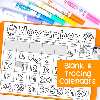 Preview of November 2023 Calendar Activities, Number Tracing + Blank Calendar Templates