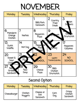 Preview of November 2023 Lunch Calendar - Nebo School District - Elementary