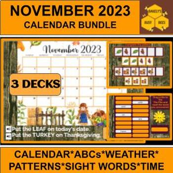 Preview of November 2023 Calendar Morning Meeting Circle Time Boom Cards Bundle 3 Decks