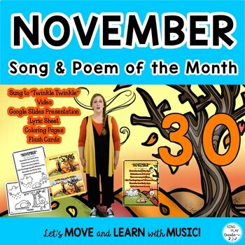 Preview of November Song of the Month “November” Poem, Writing, Reading