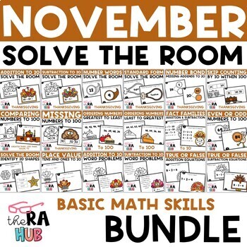 Preview of November Activities Solve the Room Fall and Thanksgiving Math Printables Bundle