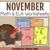 November Worksheets Math, Writing, Language- Thanksgiving,