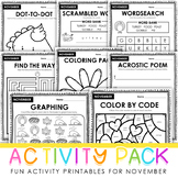 November Activity Packet - Fun Printables for Thanksgiving