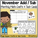 November Addition & Subtraction Craft & Task Cards / Elect