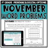 November Addition & Subtraction Word Problems for 1st Grade