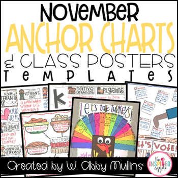 Preview of November Anchor Charts & Class Posters - Thanksgiving Holiday Classroom Deco