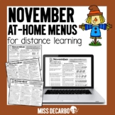 November At Home Learning Menus Distance Learning