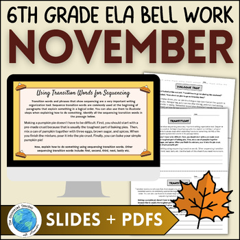 Preview of November Bell Work for 6th Grade English Language Arts