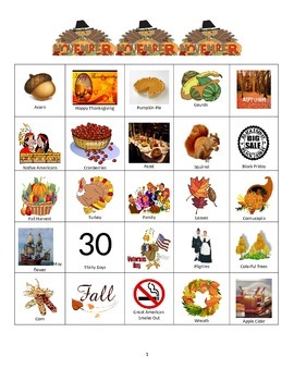 Preview of November Bingo or Word Cards