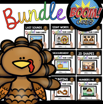 Preview of November Boom Card BUNDLE™ for Kindergarten - Math and Reading Distance Learning