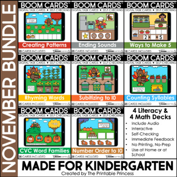 Preview of November Boom Cards™ for Kindergarten Turkey Theme Bundle | Digital Resource