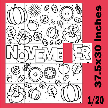 Preview of November Bulletin Board Activities Fall/Autumn Collaborative Poster Art Coloring