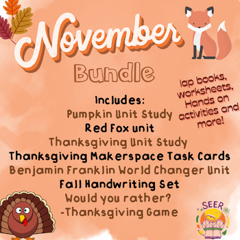 Preview of November Bundle - Thanksgiving, Pumpkin & Red Fox Unit Study with Gratitude
