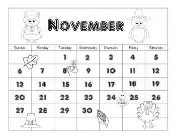 Preview of November Calendar 2016 Editable Printable and Thanksgiving Math Printable
