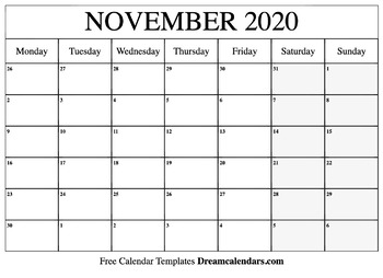 Preview of November Calendar 2019 - Printable Template