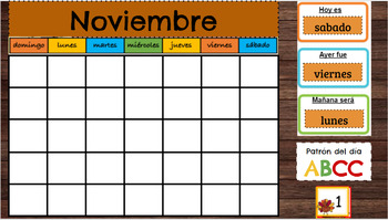 Preview of November Holiday Theme Spanish Calendar with ABCC pattern