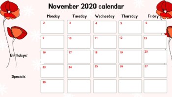 Preview of November Calendar