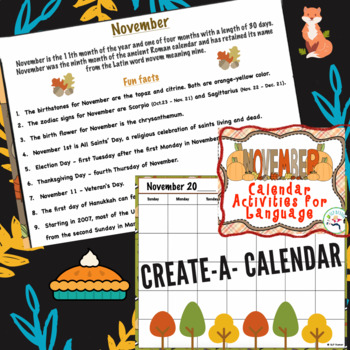 November Calendar Activities for Language by SLP Runner | TPT