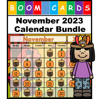 Preview of November Calendar Bundle 2023 Kindergarten Boom Cards with Audio