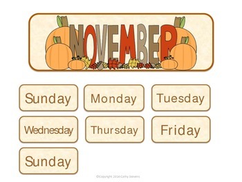 November Calendar Cards by Cathy Stevens | Teachers Pay Teachers