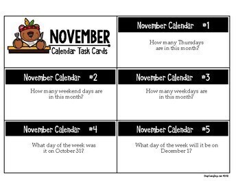 November Calendar Center Task Cards by SunnyDays | TpT