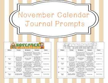November Calendar Editable Journal Prompts by Once Upon a Lesson Plan