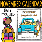 November Calendar Journal Daily Review and Math Practice