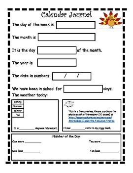 November Calendar Journal Free Preview by Miss Ellsworths Teaching ...