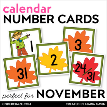 Preview of November Calendar Numbers - Fall Leaves Theme Number Cards for Fall Activities