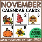 November Calendar Numbers - Pocket Chart Calendar Cards