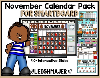 Preview of 2023 November Calendar and Math Pack for SMARTboard