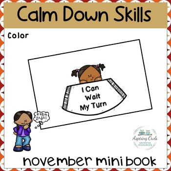 Preview of November Calm Down Mini Book Color Coping Skills - Social Emotional Learning