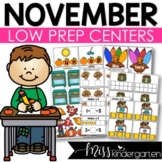 November Low Prep Kindergarten Centers Math and Literacy Centers