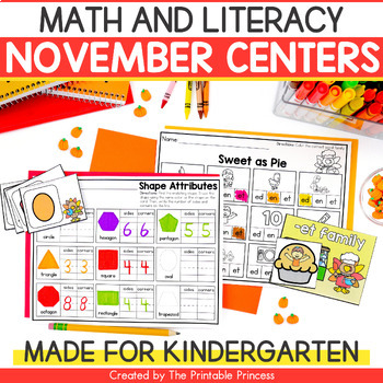 Preview of November Centers for Kindergarten | Literacy and Math