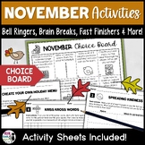 November Choice Board Activities for Bell Ringers, Early F