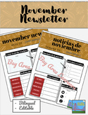 November Classroom Newsletter Template | Bilingual | Weekl