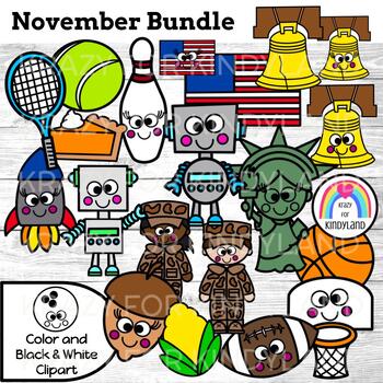 Preview of November Clipart {Accents: Thanksgiving, US Election, Veterans, Fall Sports}