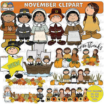 Preview of November Thanksgiving Clipart Kids (Karen's Kids Clip Art)