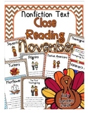 November Close Reading Pack - Kindergarten, 1st & 2nd Grade