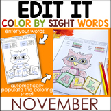 November Color By Sight Word - Editable Printables- Autumn