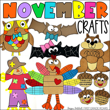 Preview of November Crafts Bat, Turkey, Squirrel, Acorn, Owl, & Scarecrow  Bulletin Boards