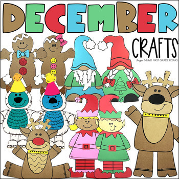 Preview of December Crafts Gingerbread, Elves, Reindeer, Yetis, & Gnomes Bulletin Boards