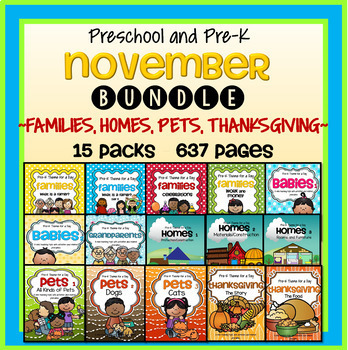 Preview of November Curriculum 15 Themes Bundle - Families, Homes, Pets, Thanksgiving