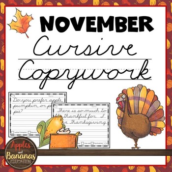 Preview of November Cursive Copywork - Cursive Handwriting Practice