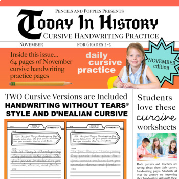 Preview of November Cursive Handwriting Practice Handwriting Without Tears® style DNealian