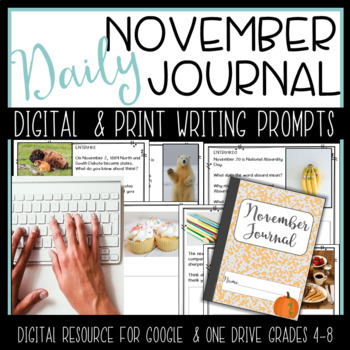 Preview of November Daily Journal Print or Digital Google Drive OneDrive